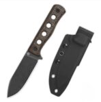 QSP Canary Fixed Blade Knife Cr8Mo2VSi Black Blade Dark Brown Micarta Handle - Image 2