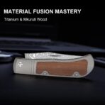 Kizer Trestle Damascus Titanium & Mkuruti Wood - Image 5