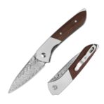 ⁦Kizer Spitfire Damascus Steel Aluminum & Mkuruti Wood⁩ - الصورة ⁦2⁩