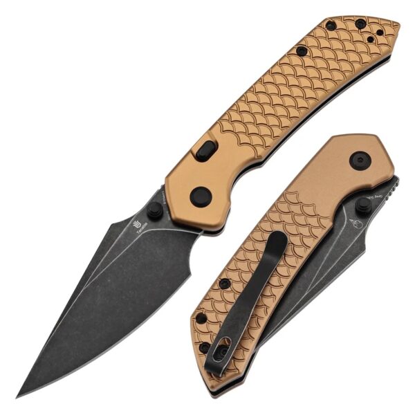 Tenable Fenrir Top Liner Lock 3.4“ Blackwashed Nitro-V Blade | Bronze Aluminum with Fishscale Texture Handle