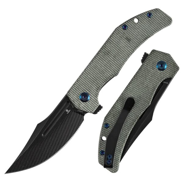 Tenable Orion Flipper Folding Knife | Green Micarta Handle | 3.07" Blackwash Nitro V with CNC Milling Blade |