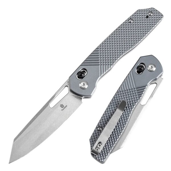 Tenable Shard | Cross Bar Lock Folding Knife | 3.47'' Stonewashed 14C28N Blade | Gray Aluminum Handle |