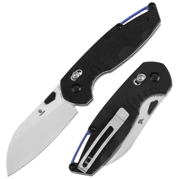 Tenable Model 6 Cross Bar Lock | Black G10 with Lines Handle | 3.1" Satin 14C28N Blade |