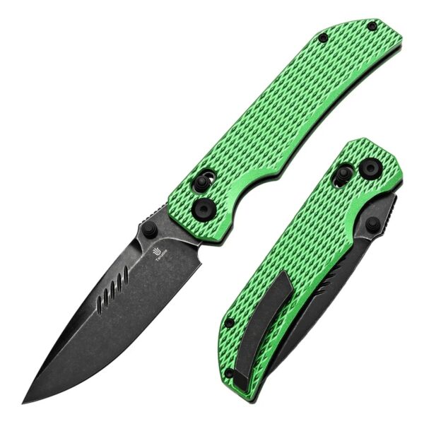 Tenable Eaglestrike Cross Bar Lock Folding Knife Green Anodized Aluminum with Diamond Pattern Handle (3.73'' Blackwash Nitro-V Blade)
