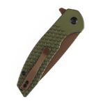 ⁦KANSEPT ACCIPITER | BUTTON LOCK | GREEN ANODIZED ALUMINUM WITH FISH SCALE TEXTURE | 3.53" ROSE GOLD 14C28N BLADE |⁩ - الصورة ⁦5⁩