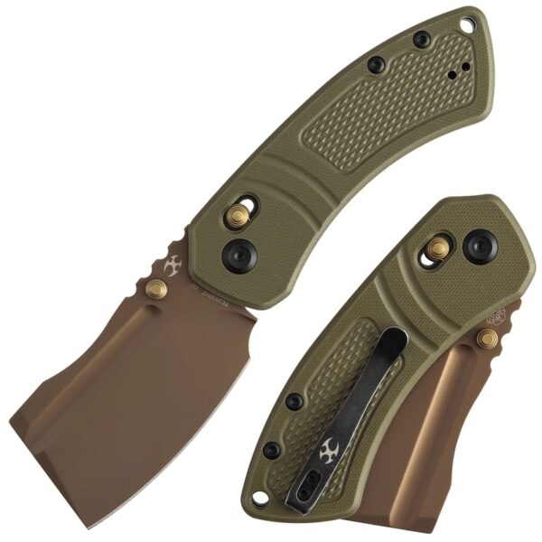 KANSEPT KORVID V | CROSSBAR LOCK | OLIVE GREEN G10 WITH DIAMOND PATTERN | 2.91" ROSE GOLD COATED D2 BLADE | KOCH TOOLS DESIGNED |