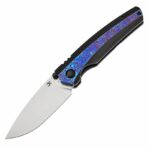 KANSEPT THUMB STUB RAVEN BLACKWASH TITANIUM WTIH TIMASCUS HANDLE (3.13" CPM 20CV BLADE) WITH BLACK BIRD BLADES DESIGN - Image 2