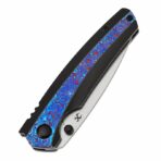 KANSEPT THUMB STUB RAVEN BLACKWASH TITANIUM WTIH TIMASCUS HANDLE (3.13" CPM 20CV BLADE) WITH BLACK BIRD BLADES DESIGN - Image 3