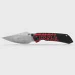 KANSEPT FENRIR FRONT FLIPPER/THUMB STUD KNIFE BLACK AND RED G10 +TITANIUM HANDLE (3.48'' DMASCUS BLADE) GREG SCHOB DESIGN