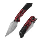 ⁦KANSEPT FENRIR FRONT FLIPPER/THUMB STUD KNIFE BLACK AND RED G10 +TITANIUM HANDLE (3.48'' DMASCUS BLADE) GREG SCHOB DESIGN⁩ - الصورة ⁦2⁩