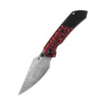 ⁦KANSEPT FENRIR FRONT FLIPPER/THUMB STUD KNIFE BLACK AND RED G10 +TITANIUM HANDLE (3.48'' DMASCUS BLADE) GREG SCHOB DESIGN⁩ - الصورة ⁦5⁩