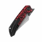 ⁦KANSEPT FENRIR FRONT FLIPPER/THUMB STUD KNIFE BLACK AND RED G10 +TITANIUM HANDLE (3.48'' DMASCUS BLADE) GREG SCHOB DESIGN⁩ - الصورة ⁦4⁩