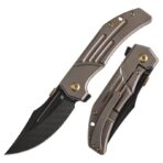 ⁦KANSEPT ORION LIMITED VERSION FLIPPER BRONZE ANODIZED TITANIUM HANDLE (3.07" BLACKWASH CPM S35VN WITH CNC MILLING BLADE) JB STOUT DESIGN⁩ - الصورة ⁦2⁩