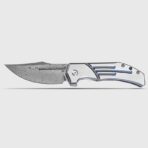 ⁦KANSEPT ORION LIMITED-VERSION FLIPPER BLUE ANODIZED AND MACHINE SATIN TITANIUM HANDLE (3.07''DAMASCUS BLADE) JB STOUT DESIGN⁩ - الصورة ⁦3⁩
