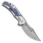 ⁦KANSEPT ORION LIMITED-VERSION FLIPPER BLUE ANODIZED AND MACHINE SATIN TITANIUM HANDLE (3.07''DAMASCUS BLADE) JB STOUT DESIGN⁩ - الصورة ⁦4⁩