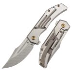 ⁦KANSEPT ORION LIMITED VERSION FLIPPER BRONZE ANODIZED AND MACHINE SATIN TITANIUM HANDLE (3.07" MACHINE SATIN CPM S35VN WITH CNC MILLING BLADE) JB STOUT DESIGN⁩ - الصورة ⁦3⁩