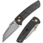 KANSEPT MAIN STREET THUMB STUDS/CROSSBAR LOCK KNIFE SHRED CARBON FIBER HANDLE(3.36''DAMASCUS BLADE) DIRK PINKERTON DESIGN- - Image 2