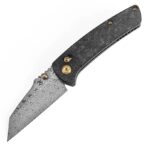KANSEPT MAIN STREET THUMB STUDS/CROSSBAR LOCK KNIFE SHRED CARBON FIBER HANDLE(3.36''DAMASCUS BLADE) DIRK PINKERTON DESIGN-