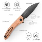 ⁦TRIVISA Cuckoo-CU TY30-CU-14 – 3.37" 14C28N Sheepfoot Liner Lock Knife with Copper Foil Handle⁩ - الصورة ⁦4⁩